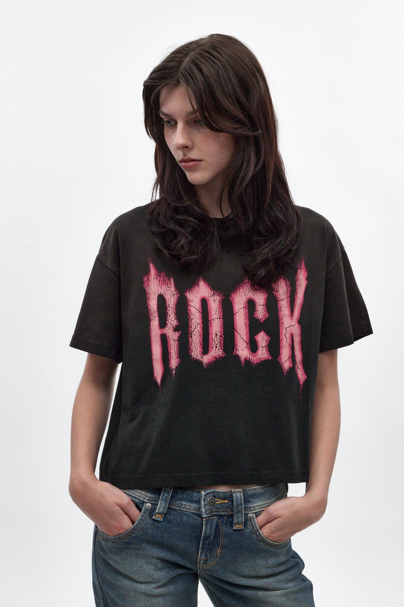 Rock Graphic Boxy Tee in Washed Black