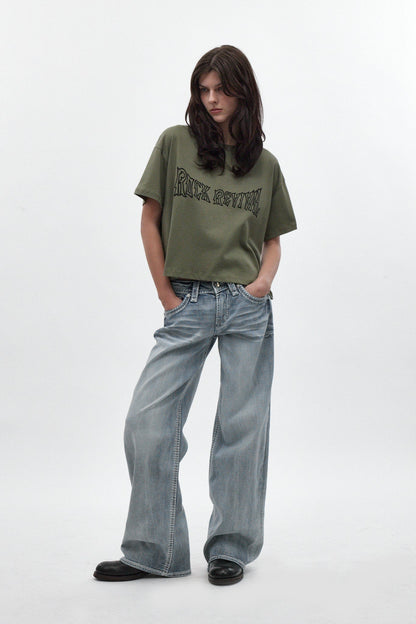 Winged Graphic Boxy Tee in Olive