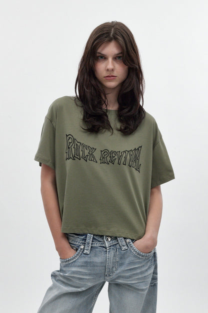 Winged Graphic Boxy Tee in Olive