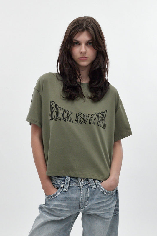 Winged Graphic Boxy Tee in Olive