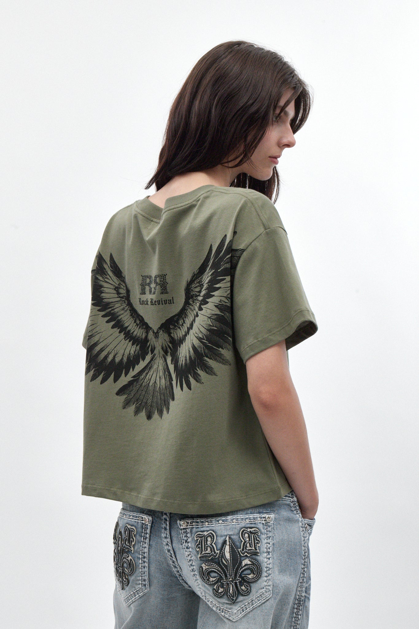 Winged Graphic Boxy Tee in Olive