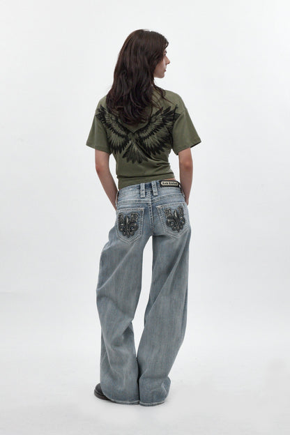 Winged Graphic Boxy Tee in Olive