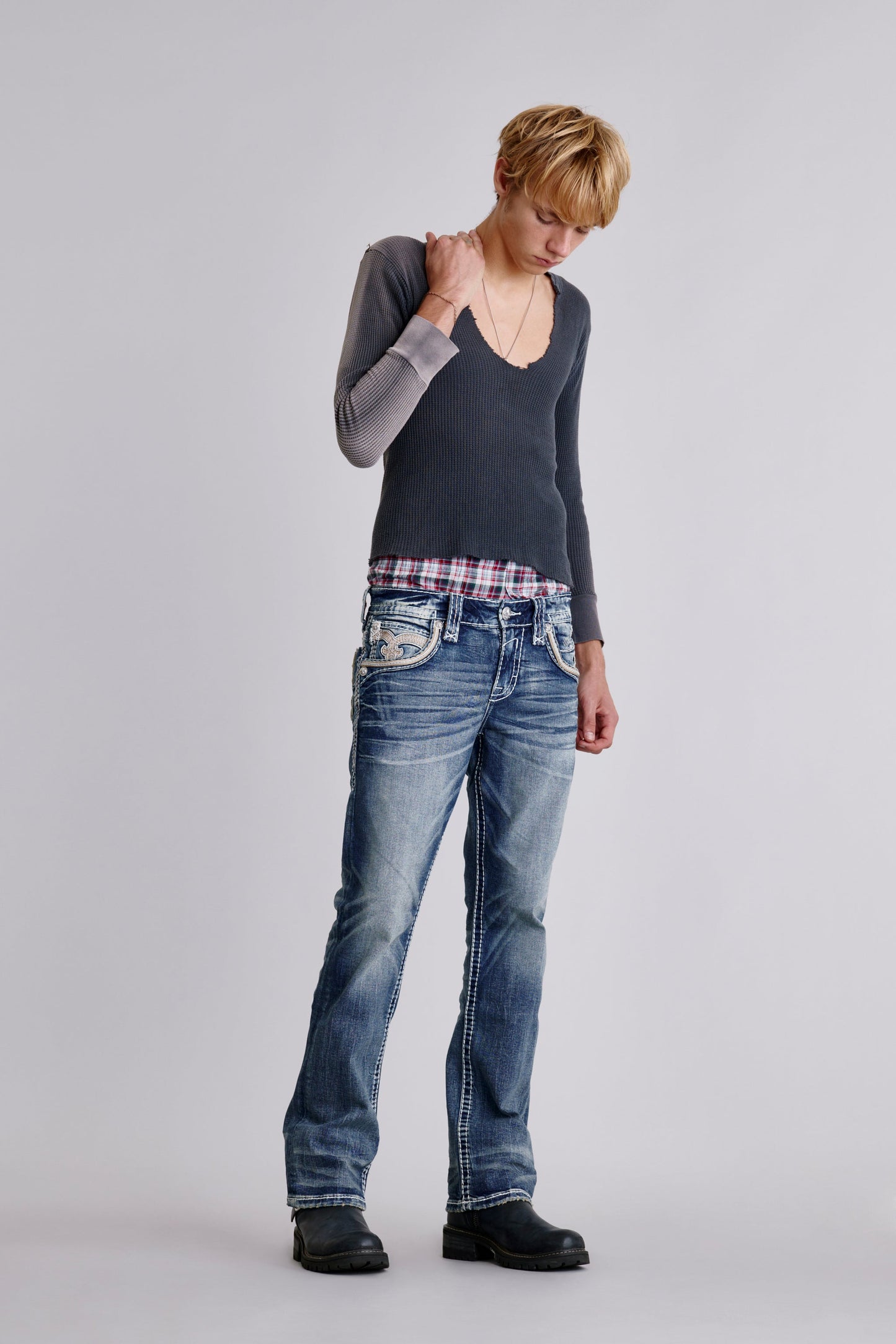 Eggplant Bootcut Jeans in Medium Blue