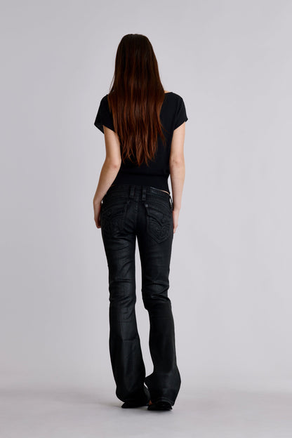 Gwen Black Super Low-Rise Bootcut Jeans in Black Coating