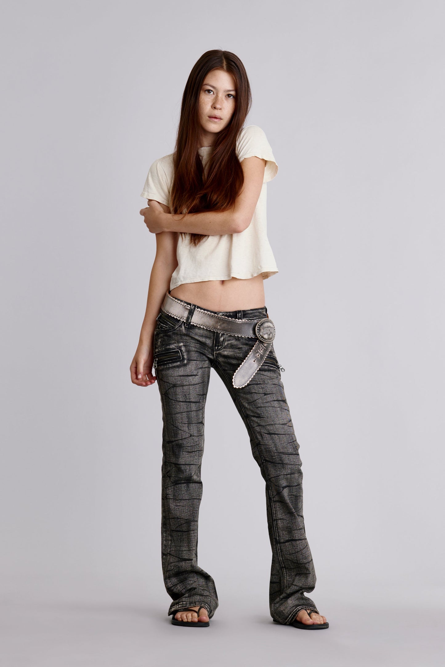 Kamil Super Low-Rise Moto Bootcut Jeans in Midnight Ash
