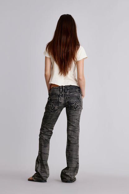 Kamil Super Low-Rise Moto Bootcut Jeans in Midnight Ash