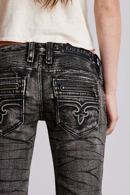 Kamil Super Low-Rise Moto Bootcut Jeans in Midnight Ash