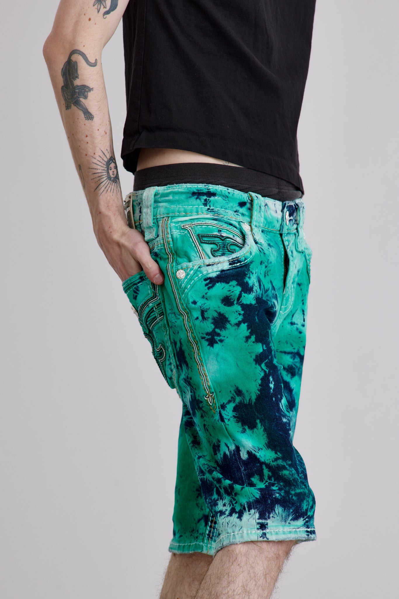 Brayen Denim Shorts in Green Tie Dye
