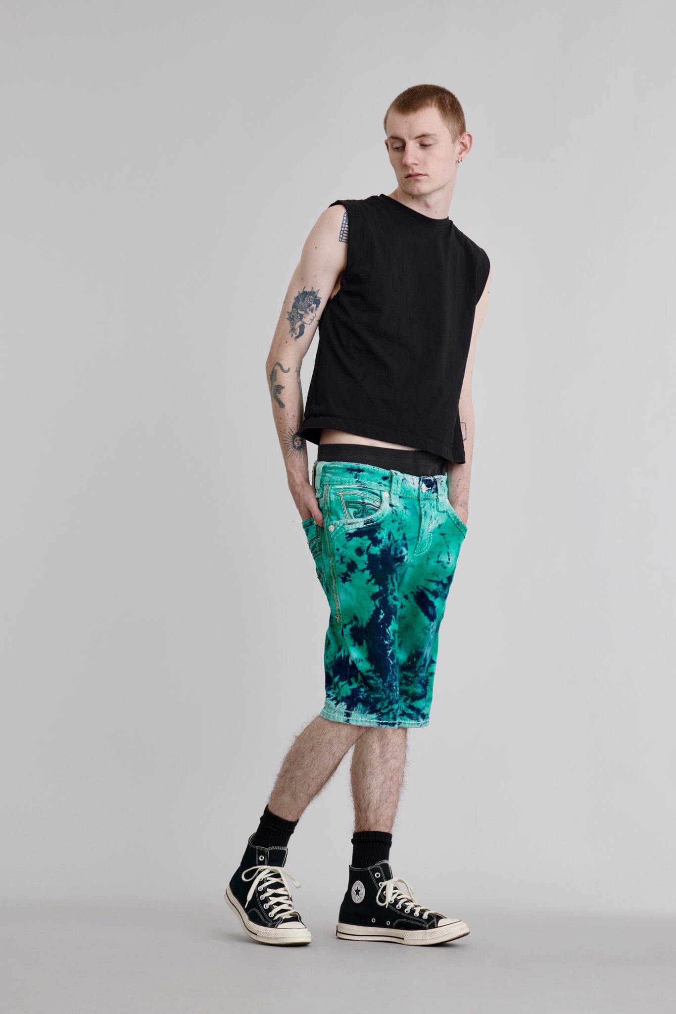 Brayen Denim Shorts in Green Tie Dye