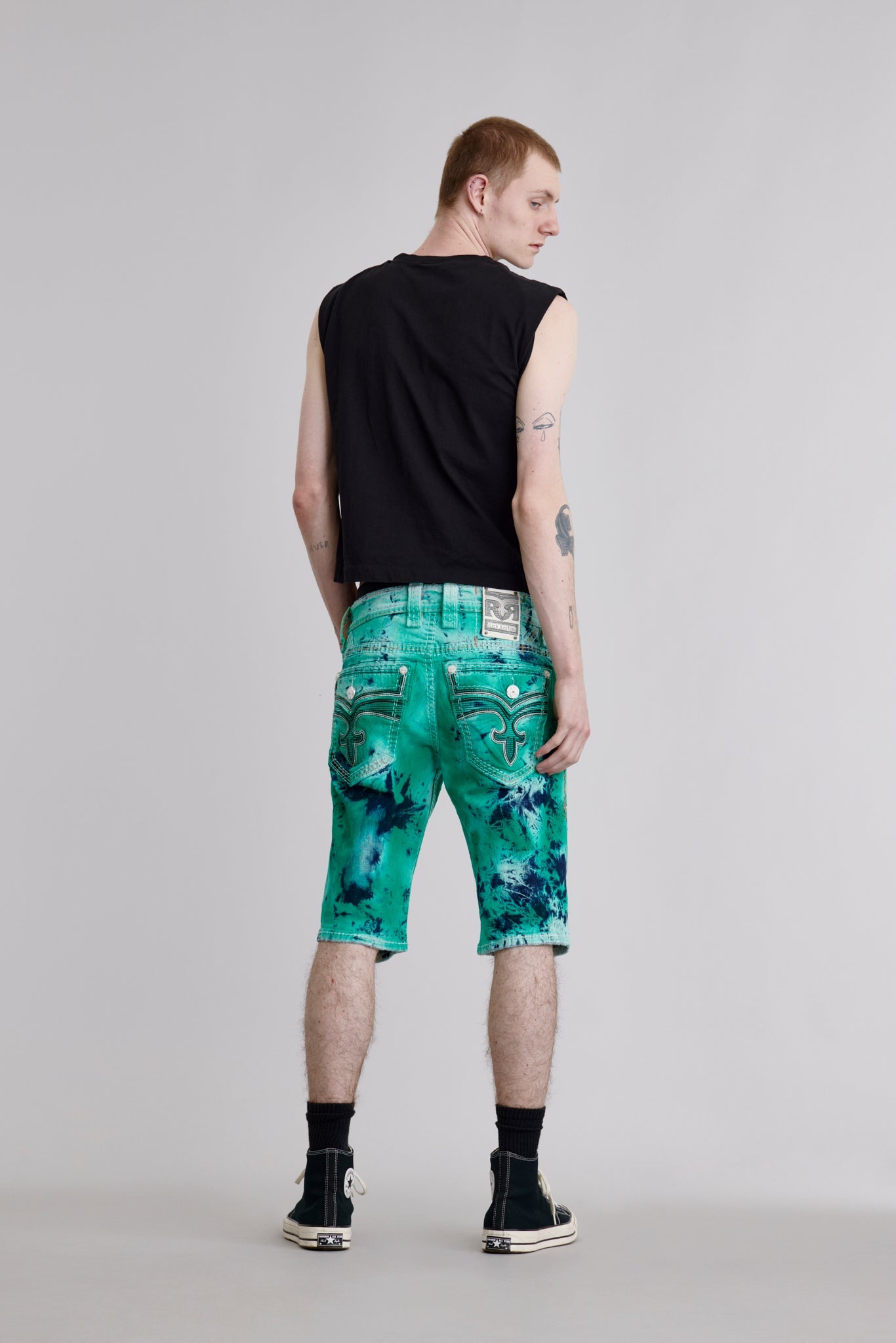 Brayen Denim Shorts in Green Tie Dye