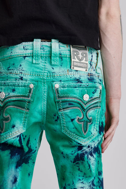 Brayen Denim Shorts in Green Tie Dye