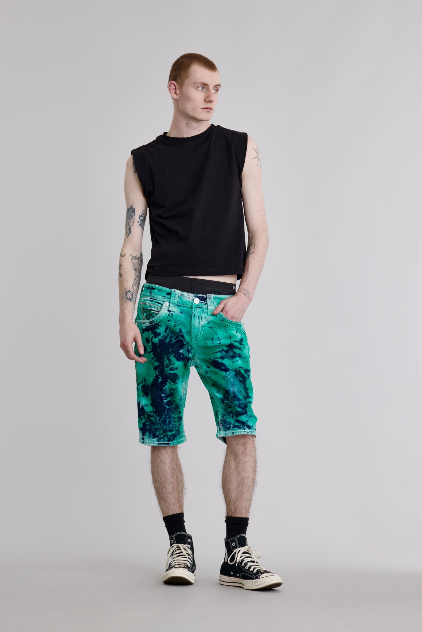 Brayen Denim Shorts in Green Tie Dye
