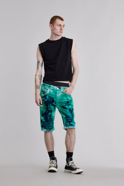 Brayen Denim Shorts in Green Tie Dye