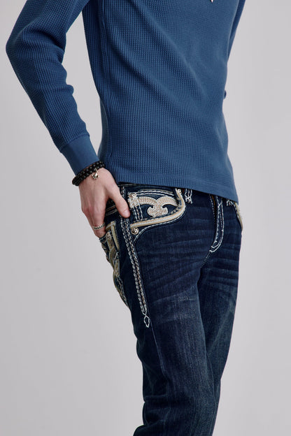 Eggplant Straight Jeans in Dark Blue