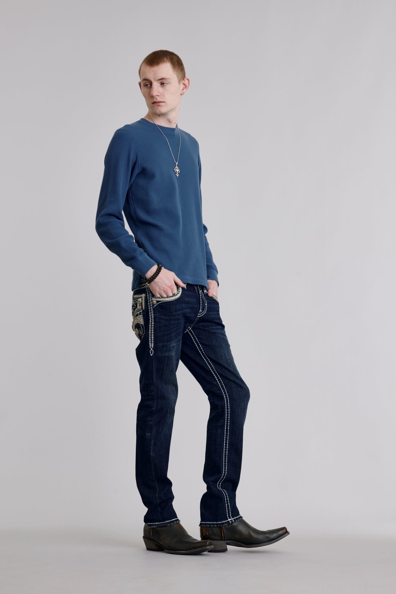 Eggplant Straight Jeans in Dark Blue