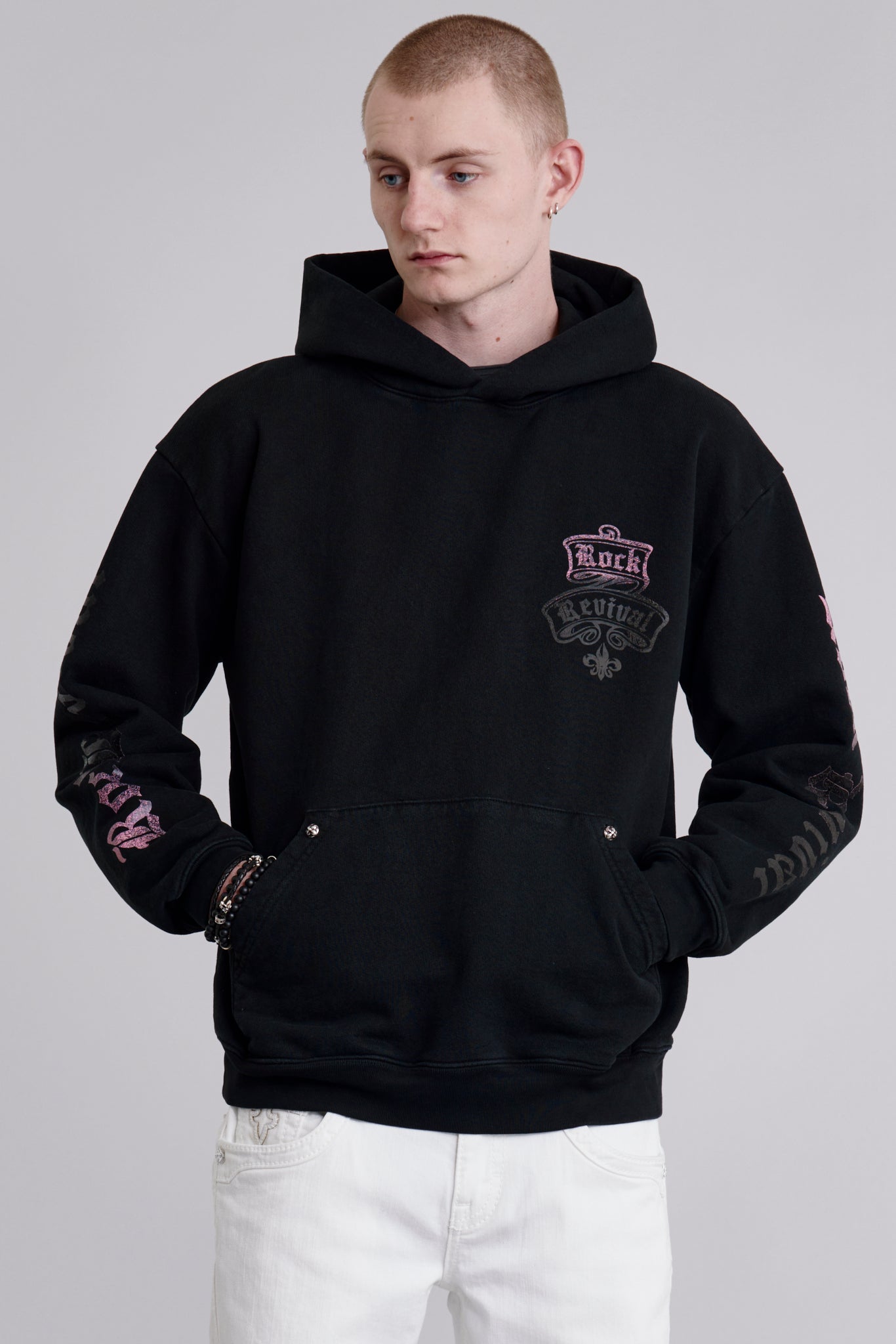Quiet Riot Crest Hoodie in Black-Pink