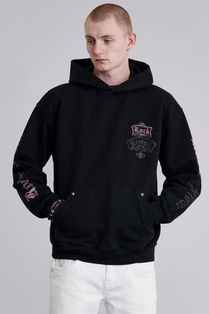 Quiet Riot Crest Hoodie in Black-Pink