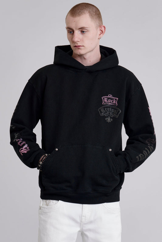 Quiet Riot Crest Hoodie in Black-Pink