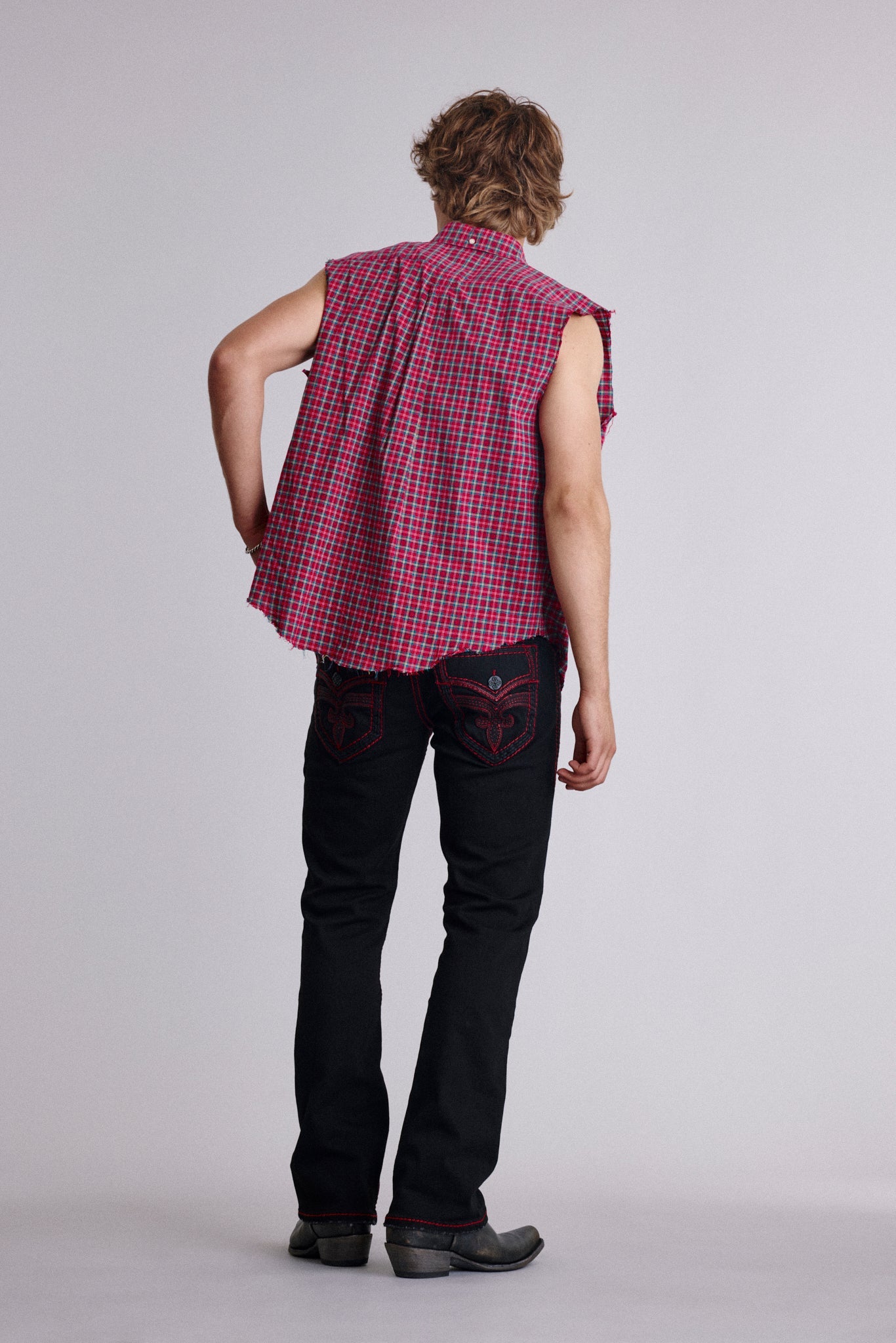 Arther Bootcut in Black with Red Stitching