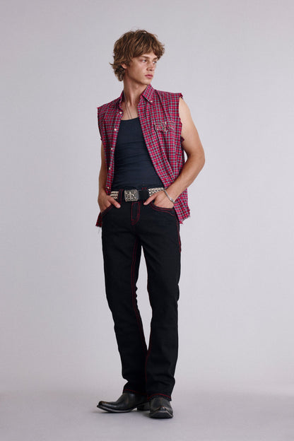 Arther Bootcut in Black with Red Stitching