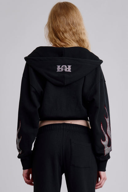 Chrome Flame Loose Cropped Hoodie
