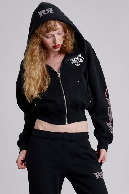 Chrome Flame Loose Cropped Hoodie