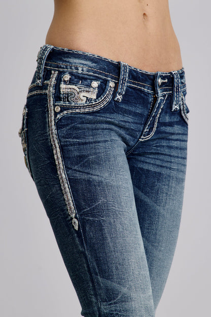 Ailani Low-Rise Bootcut Jeans in Medium Blue