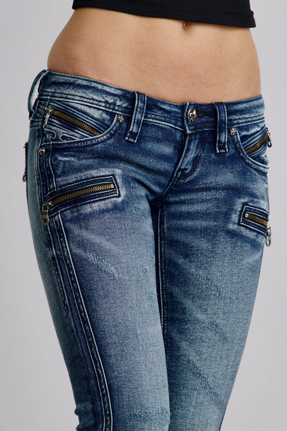 Joplin Super Low-Rise Flare Jeans in Medium Blue