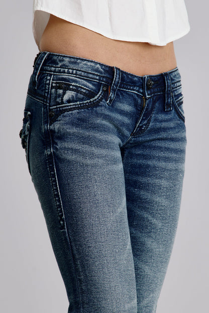Gwen Super Low-Rise Bootcut Jeans in Medium Wash