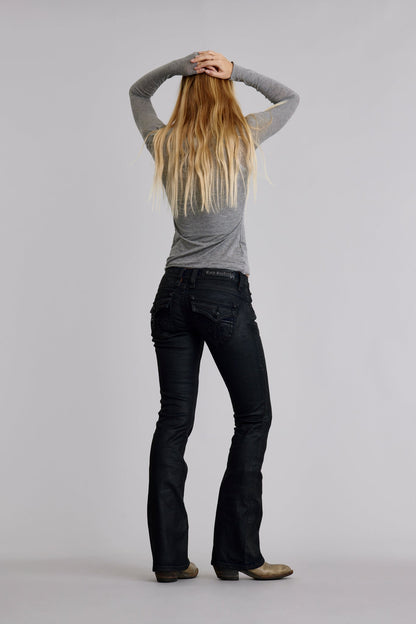 Gwen Indigo Super Low-Rise Bootcut Jeans in Black Coating