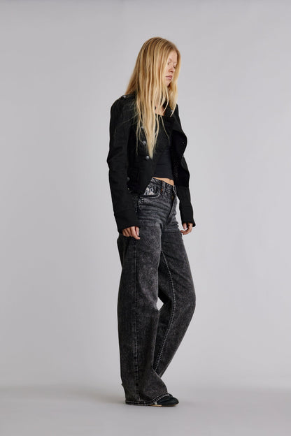 Isolde High Rise Baggy Jeans in Grey Black
