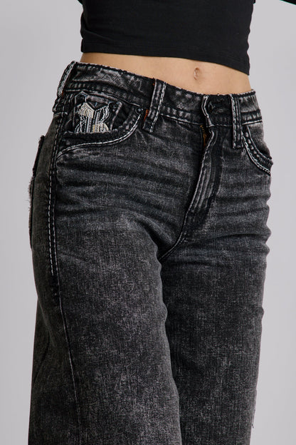 Isolde High Rise Baggy Jeans in Grey Black