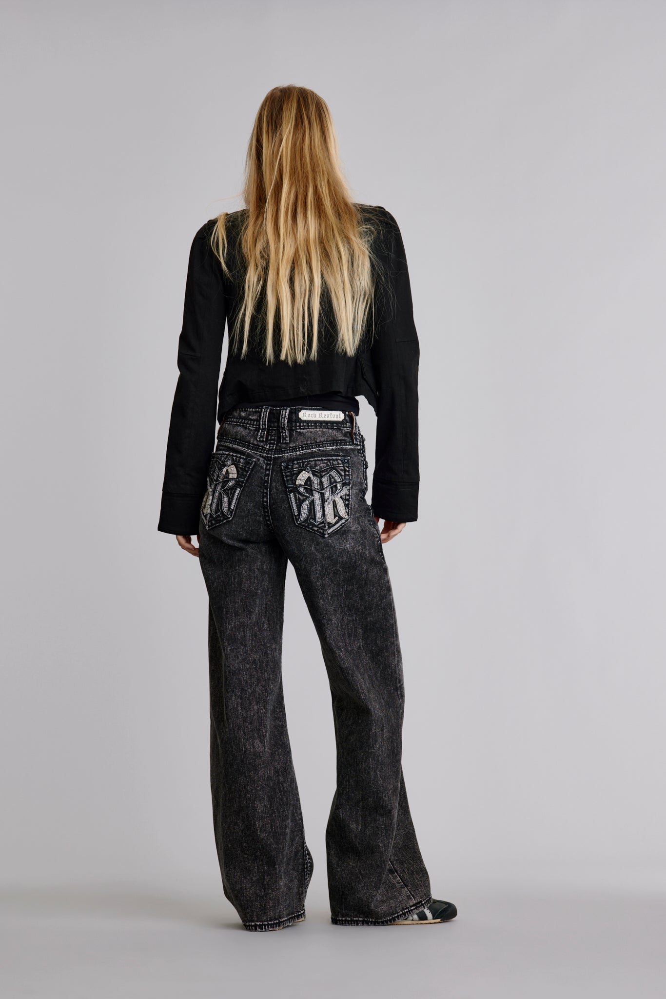 Isolde High Rise Baggy Jeans in Grey Black