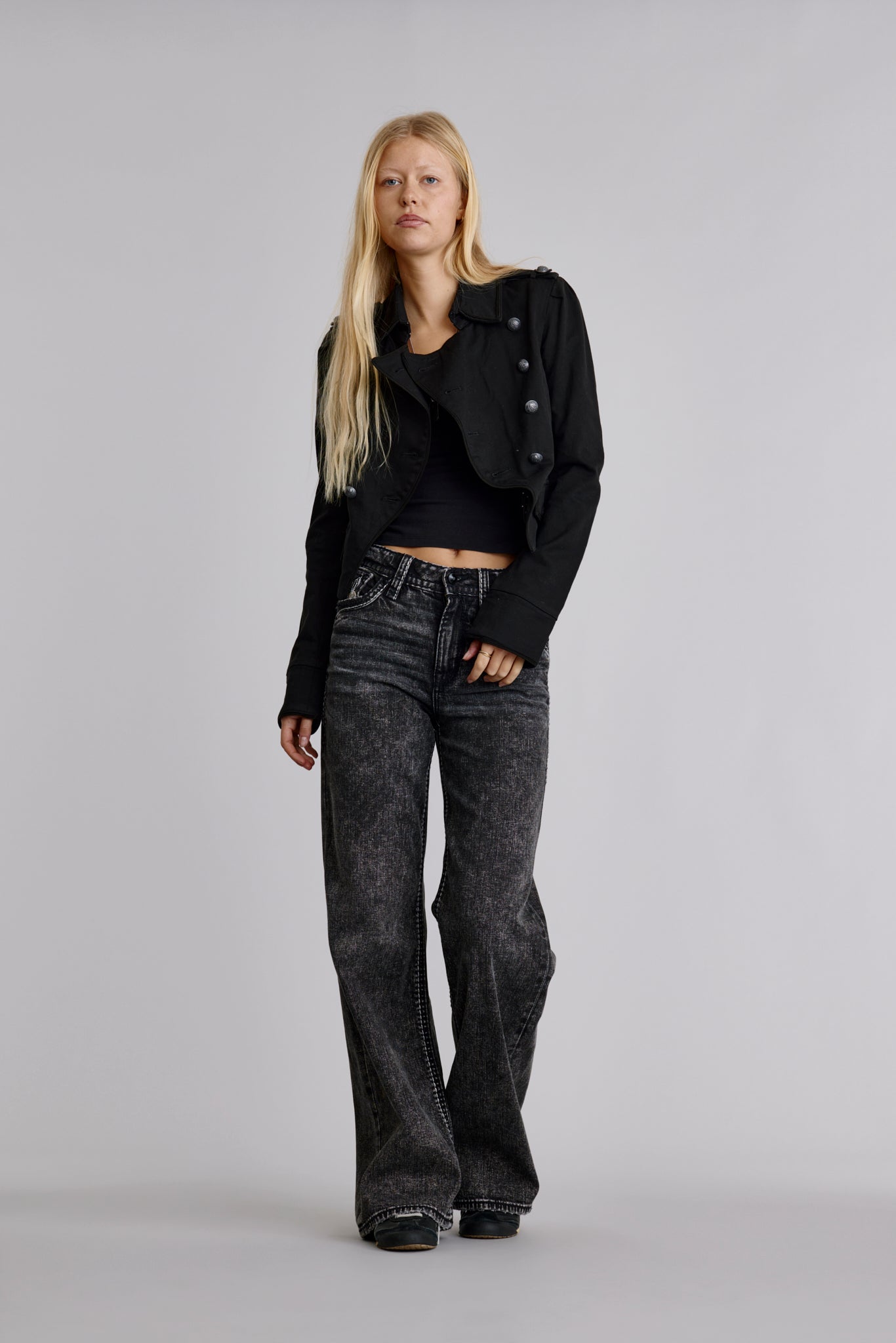 Isolde High Rise Baggy Jeans in Grey Black