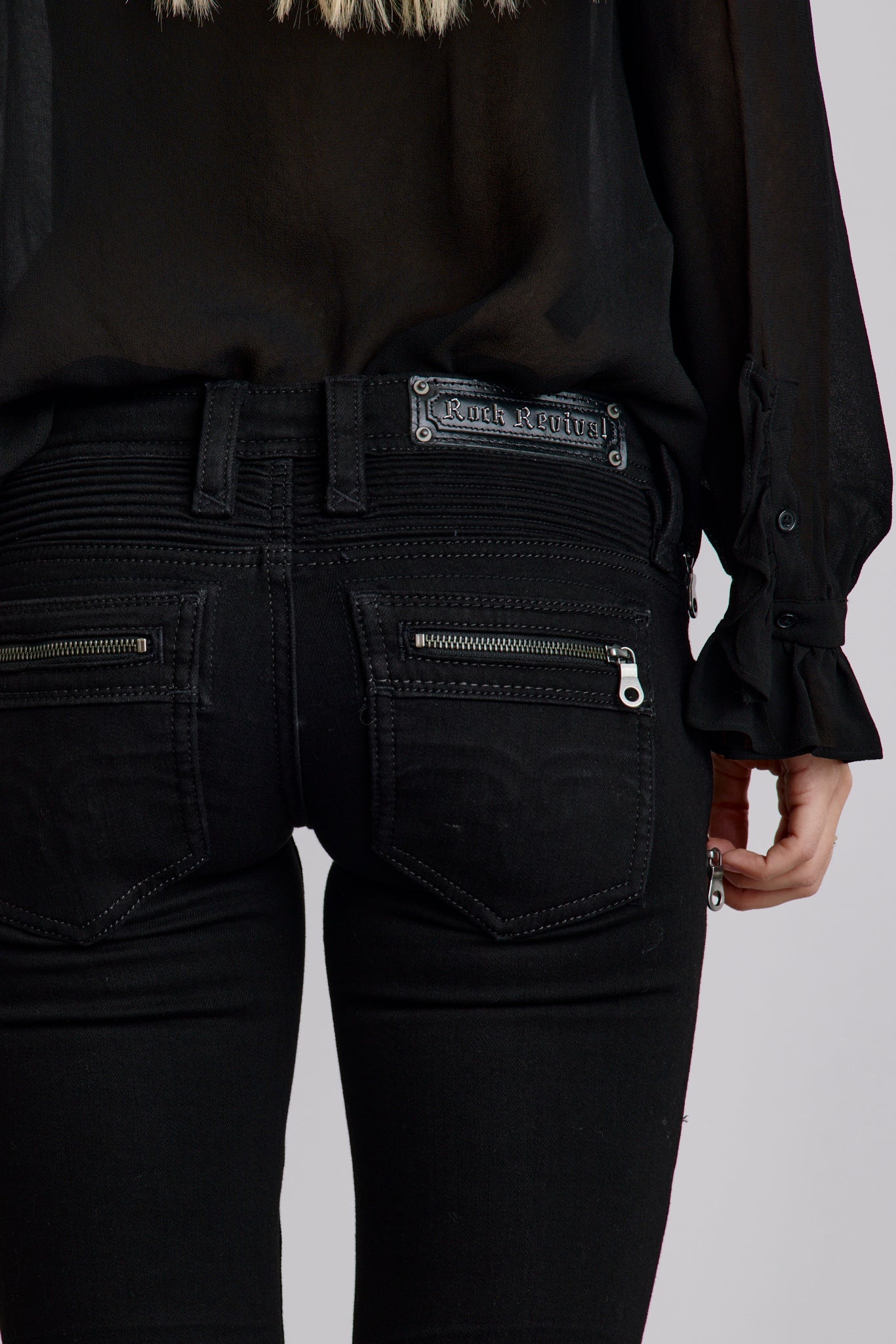 Kamil Super Low-Rise Moto Bootcut Jeans in Black