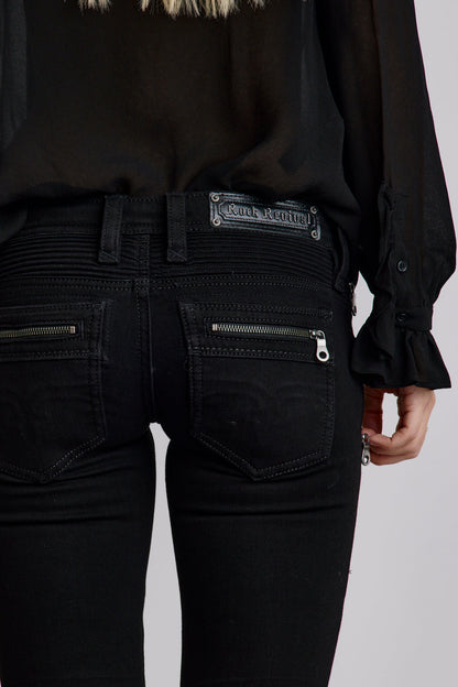 Kamil Super Low-Rise Moto Bootcut Jeans in Black