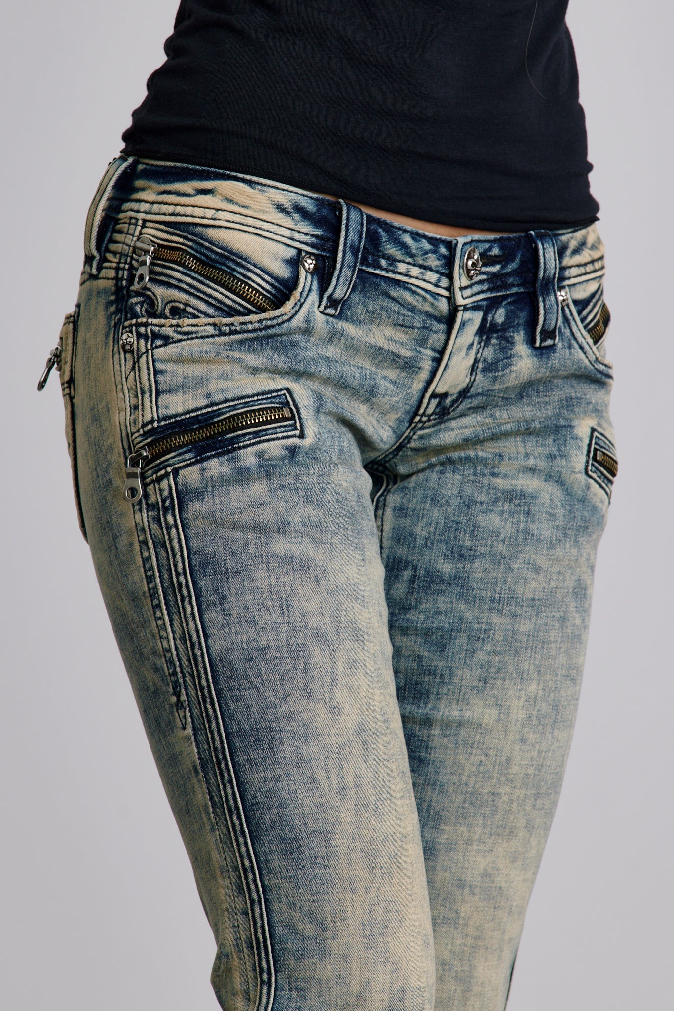 Kamil Super Low-Rise Moto Bootcut Jeans in Phantom
