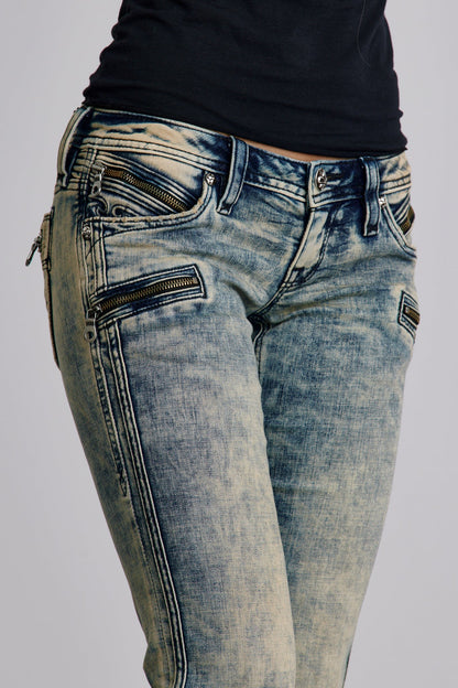 Kamil Super Low-Rise Moto Bootcut Jeans in Phantom