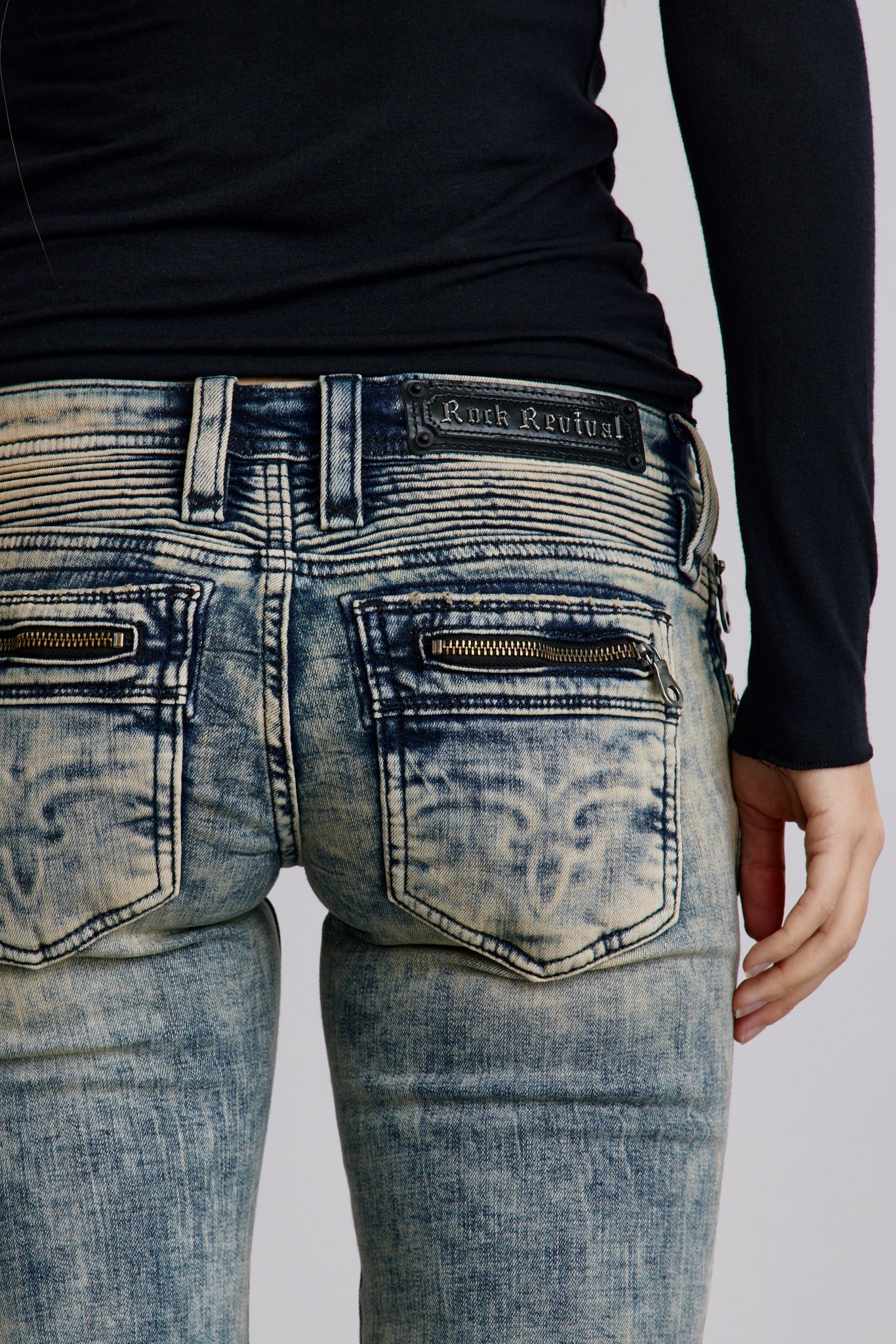 Kamil Super Low-Rise Moto Bootcut Jeans in Phantom