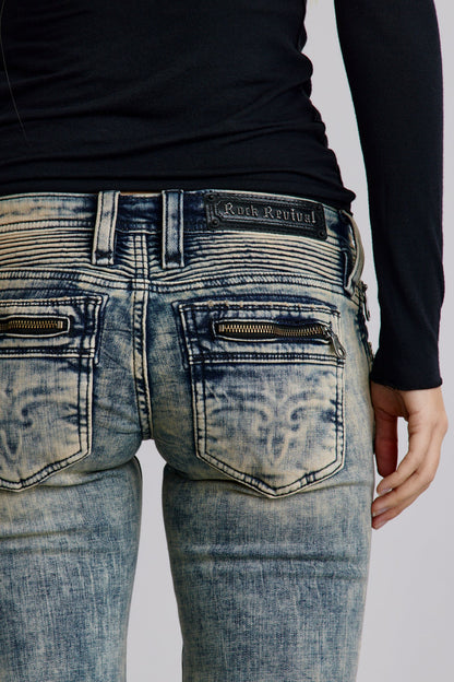 Kamil Super Low-Rise Moto Bootcut Jeans in Phantom