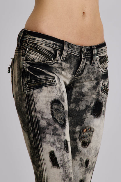 Kamil Super Low-Rise Moto Bootcut Jeans in Storm