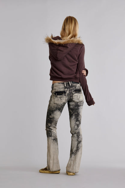 Kamil Super Low-Rise Moto Bootcut Jeans in Storm
