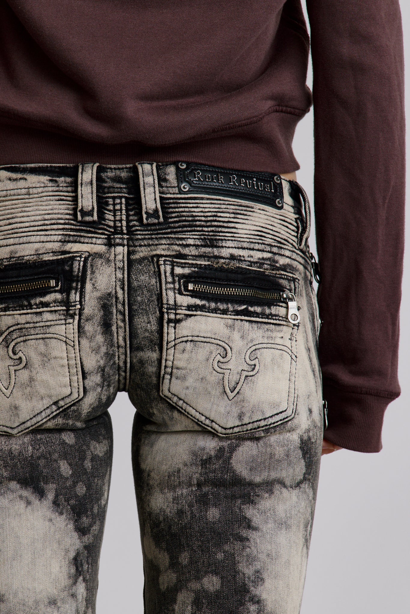 Kamil Super Low-Rise Moto Bootcut Jeans in Storm