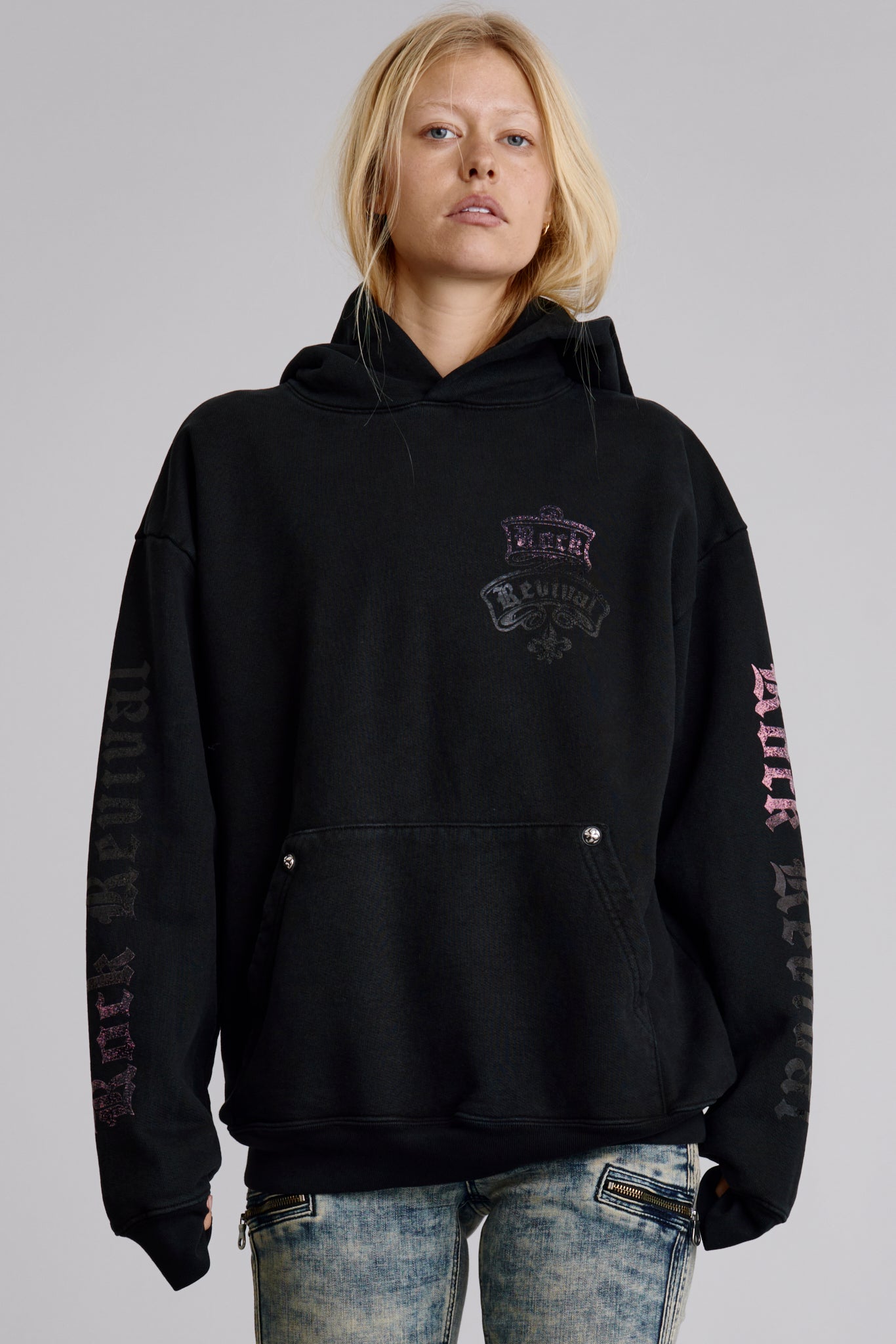 Quiet Riot Crest Hoodie in Black-Pink (W)
