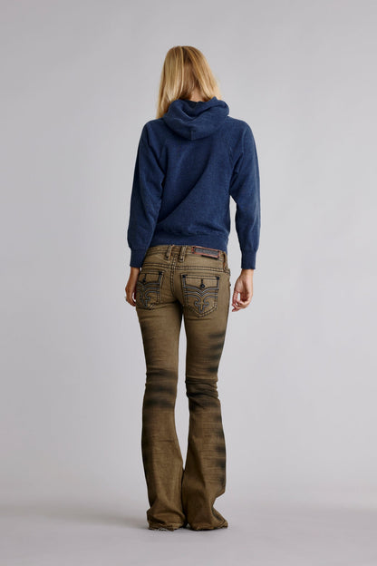 Alivia Super Low-Rise Flare Leg Jeans in Olive