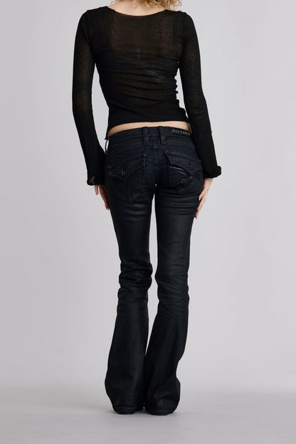 Gwen Indigo Super Low-Rise Bootcut Jeans in Black Coating