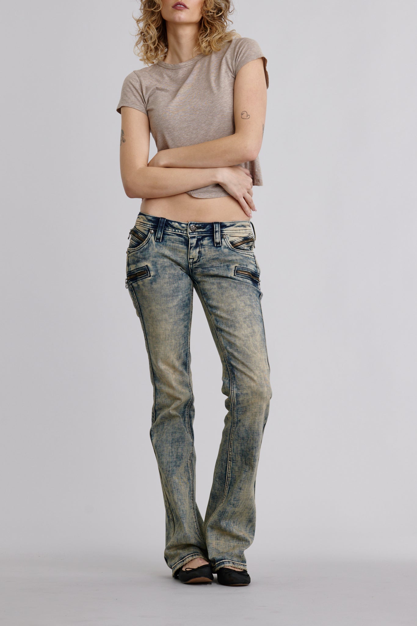 Kamil Super Low-Rise Moto Bootcut Jeans in Phantom