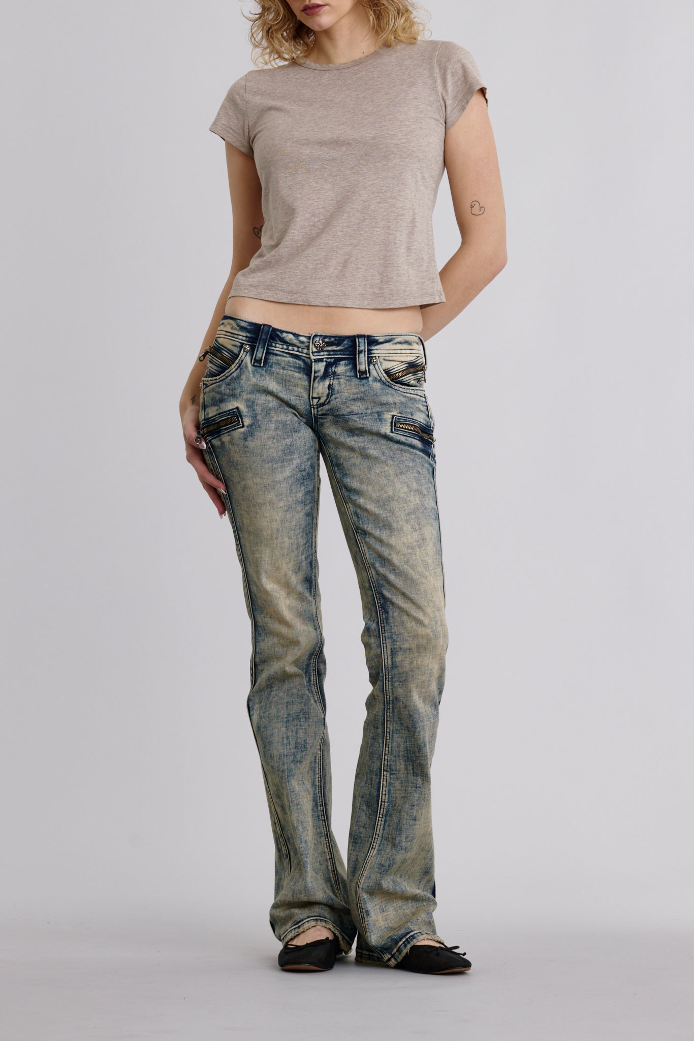 Kamil Super Low-Rise Moto Bootcut Jeans in Phantom