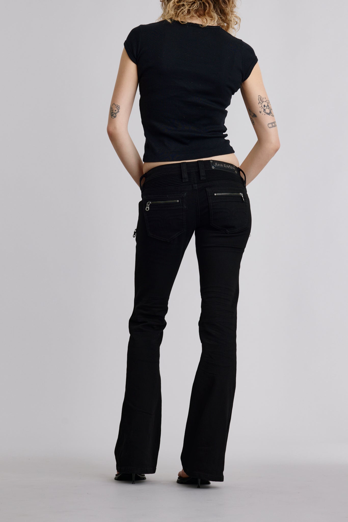 Kamil Super Low-Rise Moto Bootcut Jeans in Black