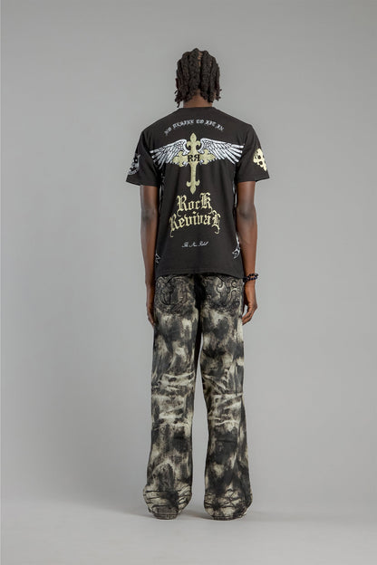 Winged Baroque Cross Graphic Tee in Black